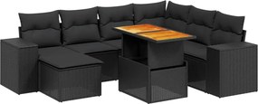vidaXL Set mobilier de grădină cu perne, 8 piese, negru, poliratan