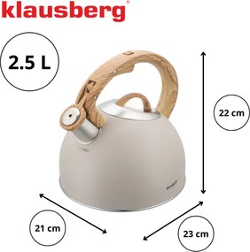 Fierbător fluierător Klausberg KB 7913, 2.5 L, Mâner cu efect de lemn, Inducție, Bej