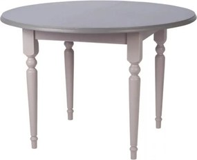 Masă dining extensibilă rotundă din lemn masiv, gri, 4–5 locuri, cu prelungitor și picioare strunjite, finisaj patinat, 78 x 116 cm, „Provence”