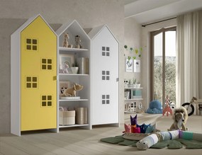 Set 3 dulapuri pentru copii Casami tip colibă de plajă – 1 deschis, 1 cu ușă Galben Strălucitor și 1 cu ușă albă – Vipack