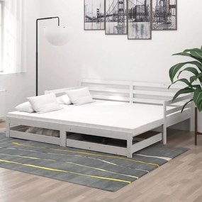 3083700 vidaXL Pat extensibil de zi, 2x(90x200) cm, alb, lemn masiv de pin