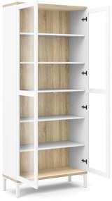 Vitrină albă-în culoare naturală cu aspect de lemn de stejar 89x203x36 cm Roomers – Tvilum