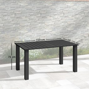 Outsunny Masă de grădină pentru 4-6 persoane, masă de dining pentru exterior cu orificiu pentru umbrelă, blat cu lamele 150 x 90 x 73 cm, negru | Aosom Romania