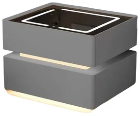 Noptiera inteligenta cu incarcare wireless, iluminare LED, 2 sertare de depozitare &ndash; gri antracit, design modern din sticla si lemn