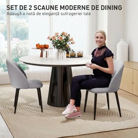 HOMCOM Set 2 Scaune din Piele Ecologică cu Picioare din Oțel și Spătar în Formă, 52x54x79 cm, Gri Deschis | Aosom Romania