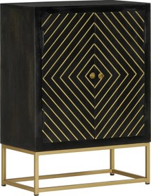 vidaXL Servantă cu 2 uși, negru/auriu, 55x30x75 cm, lemn masiv mango