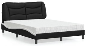 vidaXL Pat cu saltea, negru și alb, 120x200 cm, piele ecologică