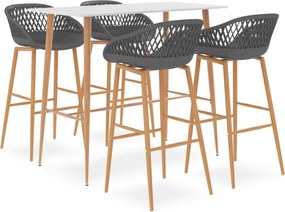 vidaXL Set mobilier de bar, 5 piese, alb și gri