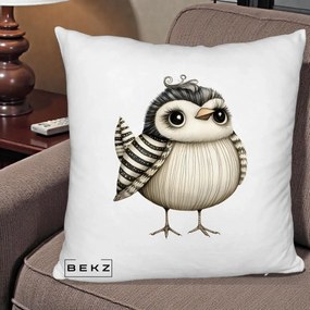 Perna Decorativa Pui Elegant Alb-Negru, 40x40 cm, Alb Pufos, Husa Detasabila, Perna Inclusa, BEKZ®