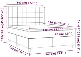 Pat continental cu saltea si LED gri deschis 140x190 cm catifea Gri deschis, 140 x 190 cm, Cu blocuri patrate