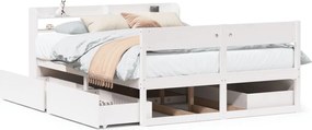 vidaXL Cadru de pat fără saltea, alb, 135x190 cm, lemn masiv de pin