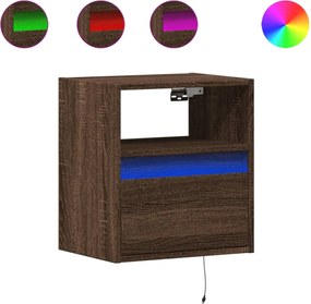 vidaXL Noptiere montate pe perete cu lumini LED, 2 buc., stejar maro
