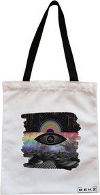 Sacosa de Panza pentru Cumparaturi, Geanta Tote, model Celestial Eye 19, Cu fermoar, 38x34.5 cm, Alba, BEKZ®