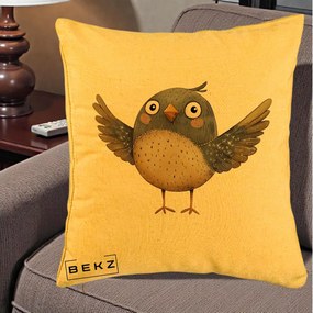 Perna Decorativa Pasare cu Aripi Intinse, 40x40 cm, Galben, Husa Detasabila, Perna Inclusa, BEKZ®