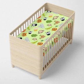 Cearceaf elastic din bumbac Mr. Fox Wild, 70 x 140 cm, verde