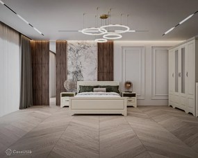 Dormitor MDF Boston, Vanilie Supermat, Dulap 4 Usi