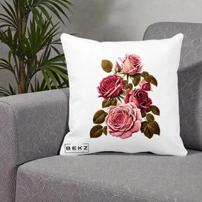 Perna Decorativa Trandafiri Vintage Roz-Rosii, 40x40 cm, Alba Mata, Husa Detasabila, Perna Inclusa, BEKZ®