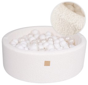 Piscina uscata cu 250 de bile (Alb) MeowBaby , tesatura bucle, 90x30 cm, Teddy Alb