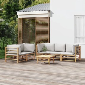 3155090 vidaXL Set mobilier de grădină cu perne gri deschis, 6 piese, bambus