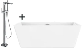 Set cada baie freestanding, dreptunghiulara, 170x75 cm, Cosmo si baterie cada freestanding crom lucios Crea