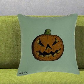 Perna Decorativa Halloween Dovleac Portocaliu Clasic, 40x40 cm, Verde, Husa Detasabila, Perna Inclusa, BEKZ®