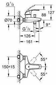 Baterie cada - dus Grohe Eurosmart New crom lucios