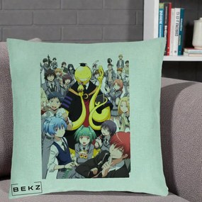 Perna Personalizata Assassination Classroom Grup Complet Anime, 40x40 cm, Verde Menta, Husa Detasabila, Perna Inclusa, BEKZ®