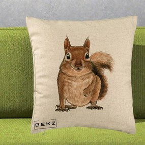 Perna Decorativa Veverita Acuarela, 40x40 cm, Bej, Husa Detasabila, Perna Inclusa, BEKZ®