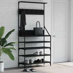 vidaXL Suport de haine cu raft de pantofi, negru, 90x34x184 cm