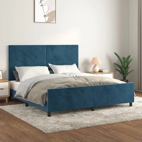 Cadru de pat cu tablie, albastru inchis, 180x200 cm, catifea Albastru inchis, 180 x 200 cm, Design simplu