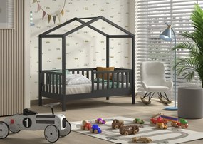 Pat pentru copii mici DALLAS 70x140 cm antracit din pin masiv cu bare de siguranță – Vipack