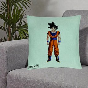 Perna Personalizata Dragon Ball Goku Complet in Gi Portocaliu, 40x40 cm, Verde Menta, Husa Detasabila, Perna Inclusa, BEKZ®