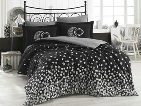 Set lenjerie pat dublu STARS, bumbac, negru/gri, 240x260 cm, cu cearce