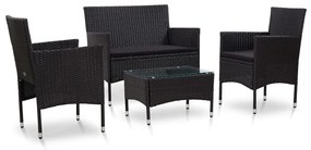 vidaXL Set mobilier de grădină cu perne, 4 piese, negru, poliratan