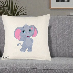 Perna Decorativa Pui de Elefant Kawaii, 40x40 cm, Crem Reliefat, Husa Detasabila, Perna Inclusa, BEKZ®