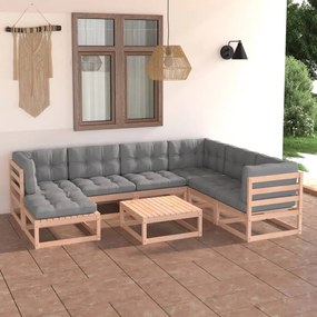 3076759 vidaXL Set mobilier de grădină cu perne, 8 piese, lemn masiv de pin