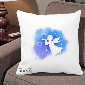 Perna Decorativa Inger cu Trompeta Albastru, 40x40 cm, Alba Mata, Husa Detasabila, Perna Inclusa, BEKZ®