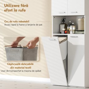 HOMCOM Dulap de Baie Înalt 174 cm cu Coș pentru Rufe Rabatabil, Alb. | Aosom Romania