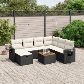 3264962 vidaXL Set mobilier de grădină cu perne, 8 piese, negru, poliratan