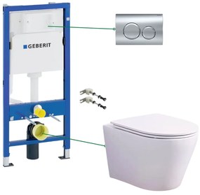 Set vas wc suspendat rimless cu capac soft close Oslo, rezervor incastrat si clapeta crom Geberit