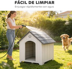 PawHut Casă pentru câini exterior Casă pentru câini mari din plastic cu 2 ferestre Bază ridicată Țăruși Gri | Aosom Romania