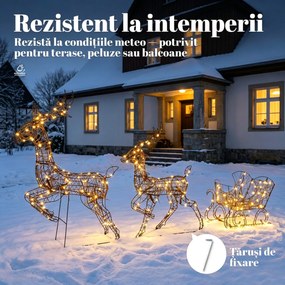 Outsunny set de Crăciun 3 piese cu reni și sanie, 240 LED, 105 cm, alb cald | Aosom Romania