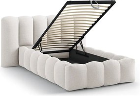 Pat crem tapițat cu spațiu de depozitare cu somieră 90x200 cm Lupine – Micadoni
