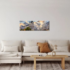 Tablou - Calle Gran Vía, Madrid, Spania (cu ceas) (90x30 cm)