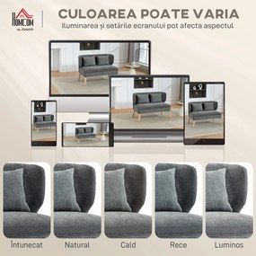 HOMCOM Canapea 2 Locuri In Catifea Chenille Con Șezut Larg E Spătar Ad Aripi, Gri | Aosom Romania