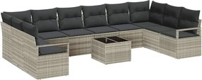 vidaXL Set de canapele pentru grădină 11 pcs Gri deschis poliratan