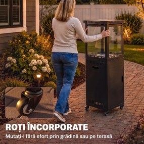 Outsunny Încălzitor pe Gaz pentru Exterior 13 kW, cu Roți și Pietre Lavice, Negru | Aosom Romania