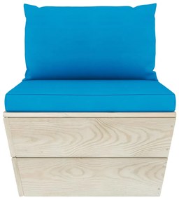 Set mobilier gradina din paleti cu perne, 8 piese, lemn molid Albastru deschis, 3x colt + 3x mijloc + masa + suport pentru picioare, 1