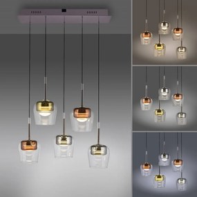 Lustra LED Smart cu Telecomanda, CCT, 5 pendule, Sticla, Multicolor, Q-KON