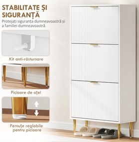 HOMCOM Dulap de pantofi pentru 18 perechi de pantofi cu 3 sertare rabatabile Alb | Aosom Romania